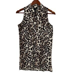 Rue 21 Blouse Women Small Animal Print ButtonDown Sleeveless Pocket Casual Vacay